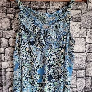 Avenue Studio Plus Size 18/20 Semi Sheer Tank Top Ruffle Front Blue Floral